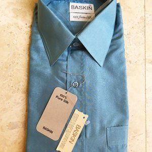 Baskin Mens Silk Blue Button Up Shirt Size S